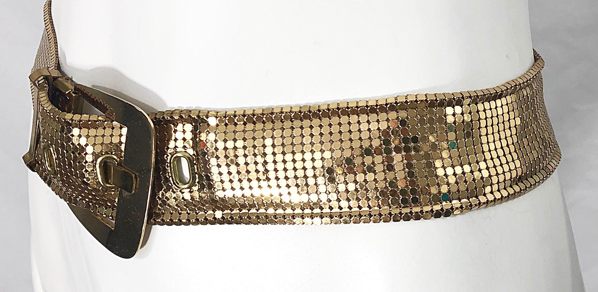 Whiting and Davis 1980s Gold Metal Chainmail Vintage Metallic 80s Belt In Excellent Condition For Sale In San Diego, CA