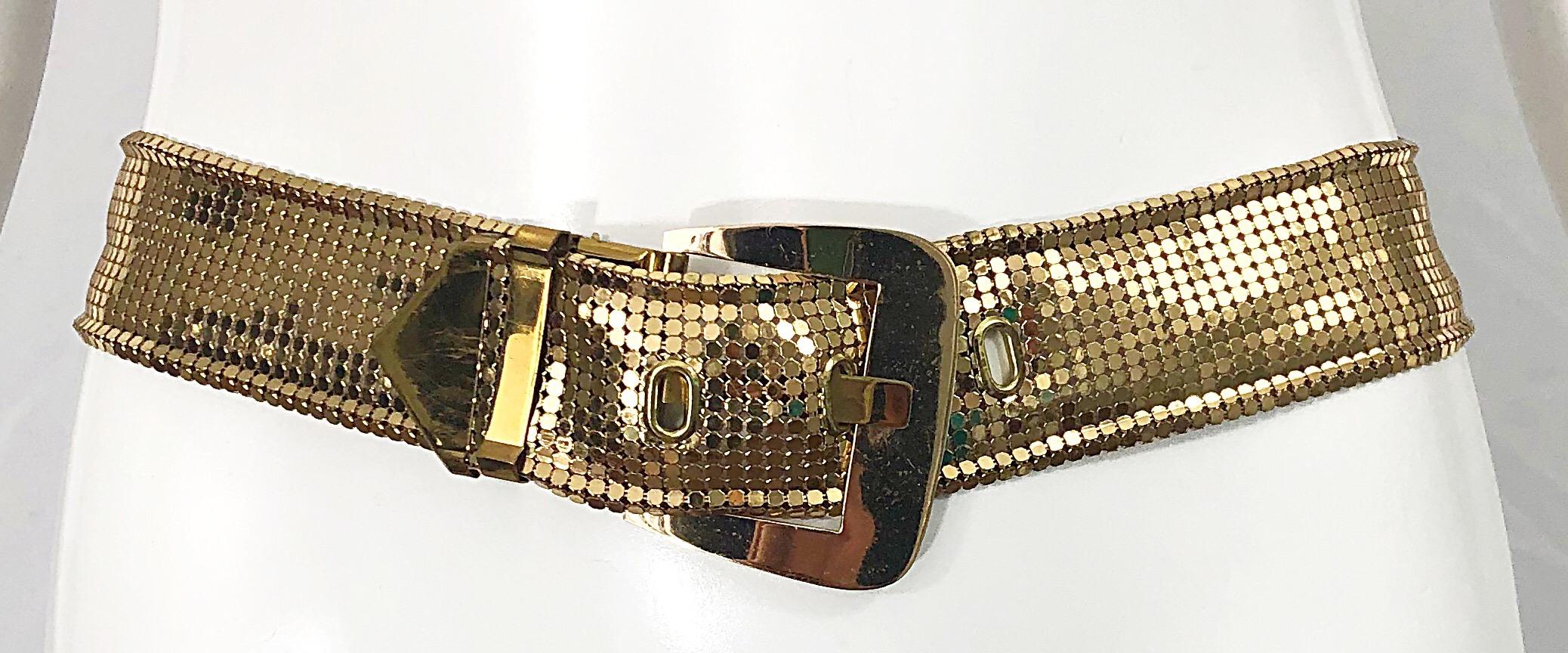 Women's Whiting and Davis 1980s Gold Metal Chainmail Vintage Metallic 80s Belt For Sale