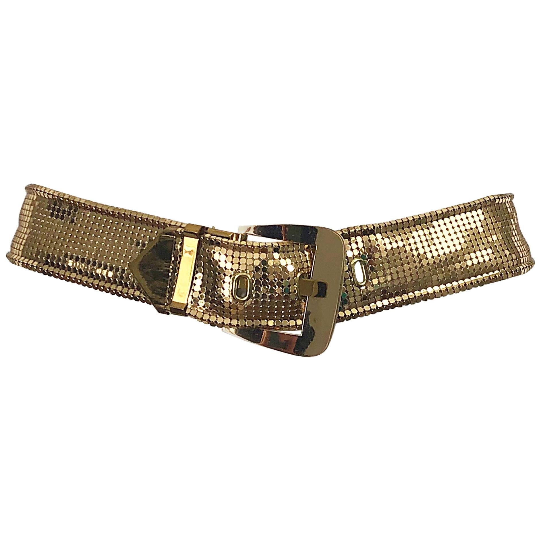 Whiting and Davis 1980s Gold Metal Chainmail Vintage Metallic 80s Belt