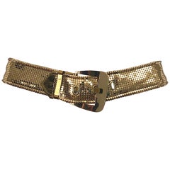 Whiting and Davis 1980s Gold Metal Chainmail Used Metallic 80s Belt