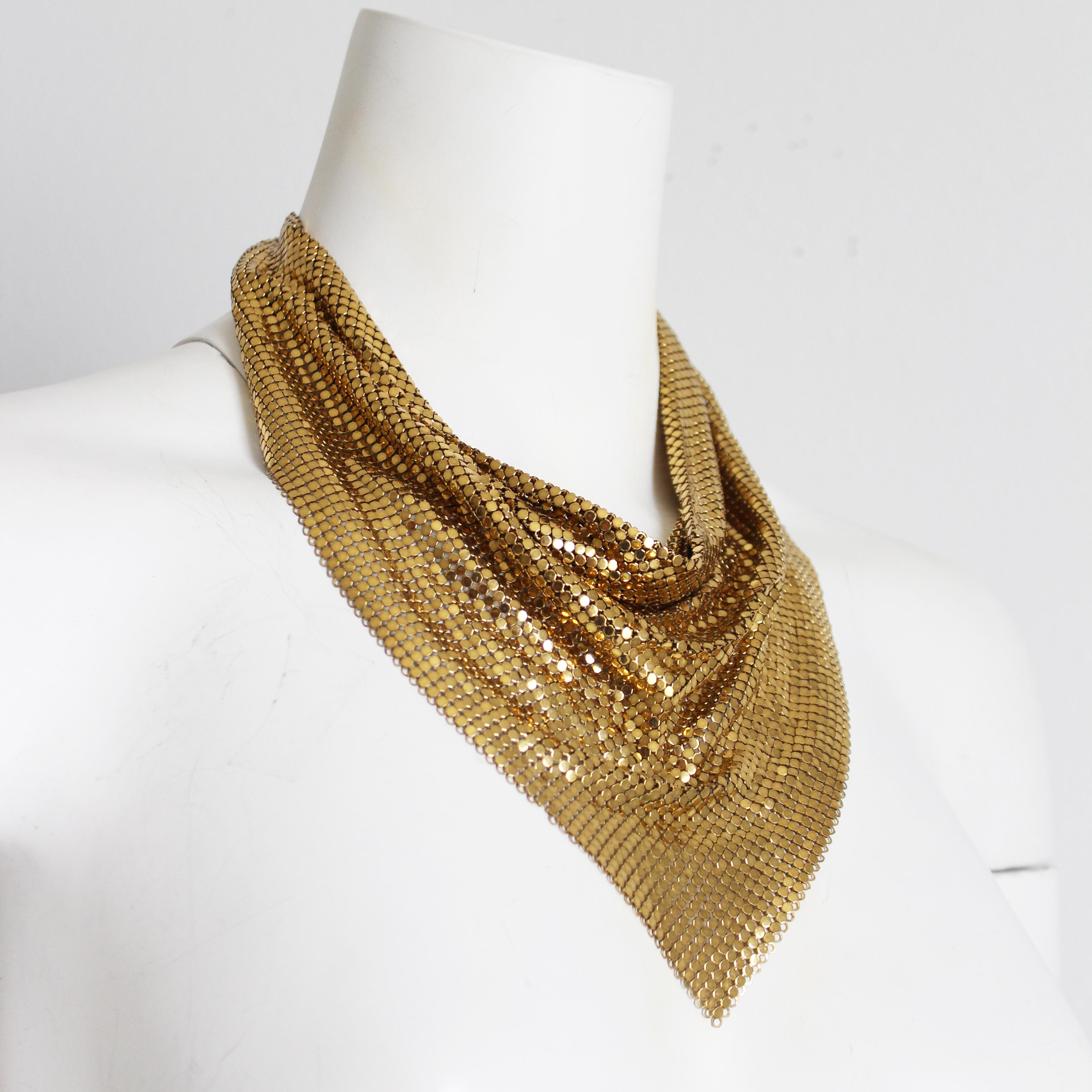 Modern Whiting and Davis Bib Mesh Necklace Collar Choker Vintage Gold Chain Retro Disco