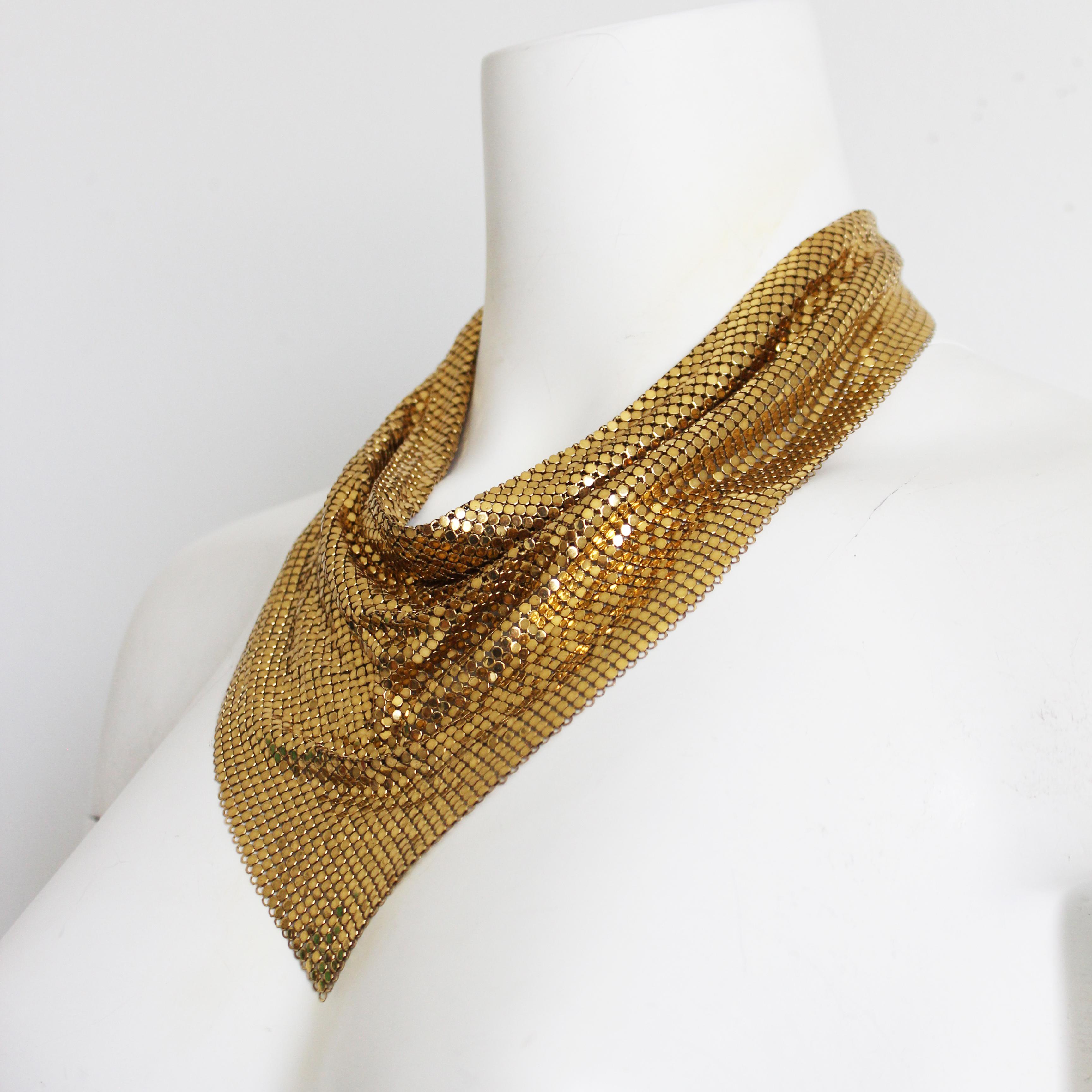 Whiting and Davis Bib Mesh Necklace Collar Choker Vintage Gold Chain Retro Disco In Good Condition In Port Saint Lucie, FL