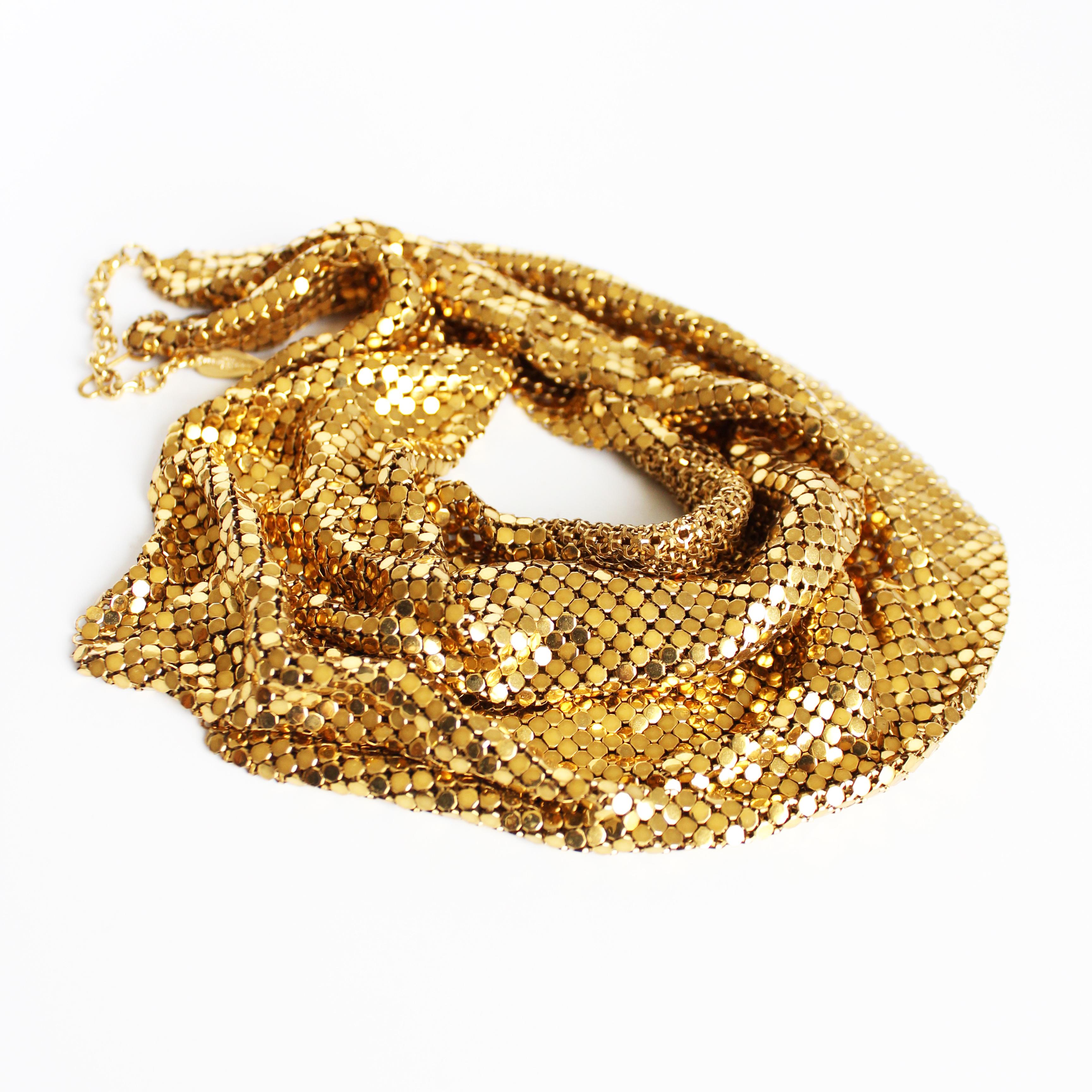 Women's or Men's Whiting and Davis Bib Mesh Necklace Collar Choker Vintage Gold Chain Retro Disco