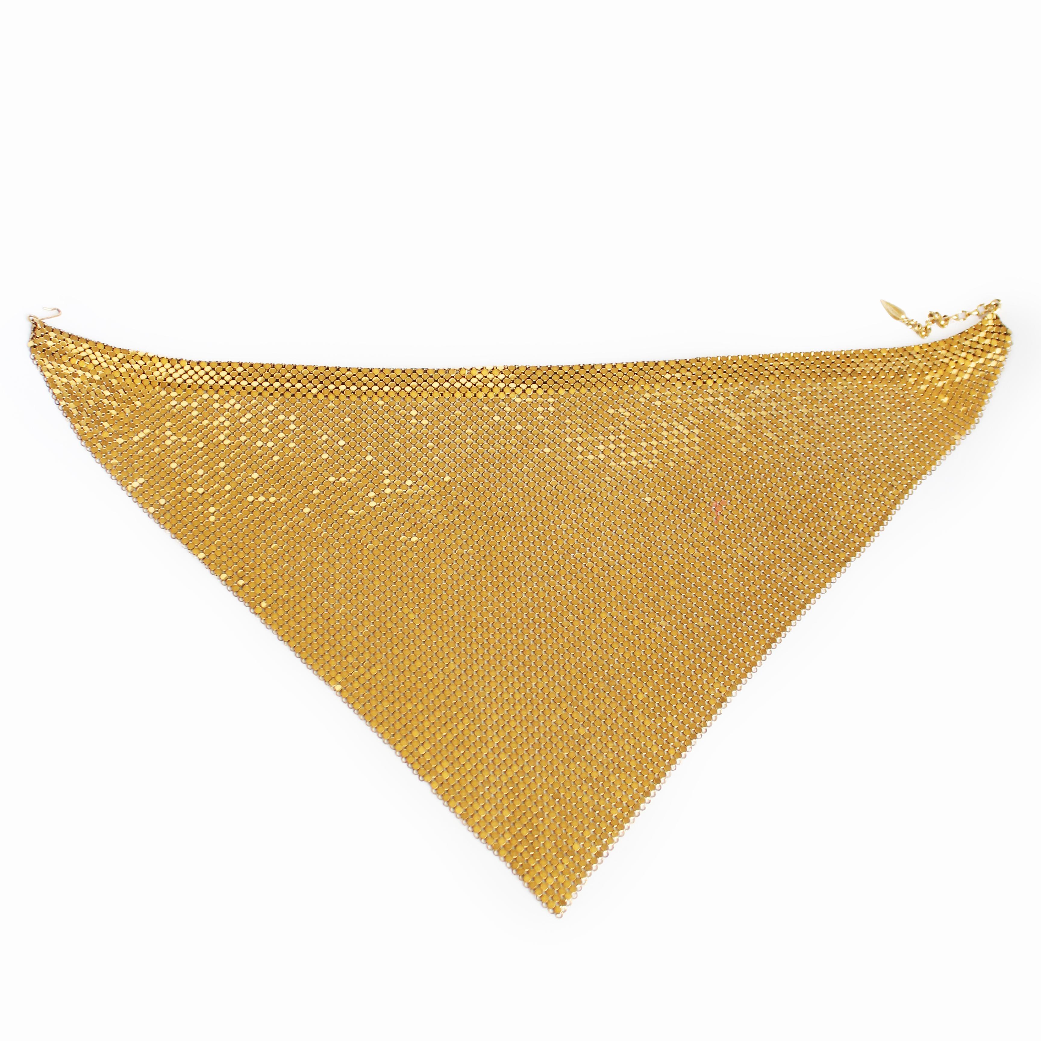 Whiting and Davis Bib Mesh Necklace Collar Choker Vintage Gold Chain Retro Disco 1
