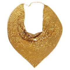Whiting and Davis Bib Mesh Necklace Collar Choker Vintage Gold Chain Retro Disco