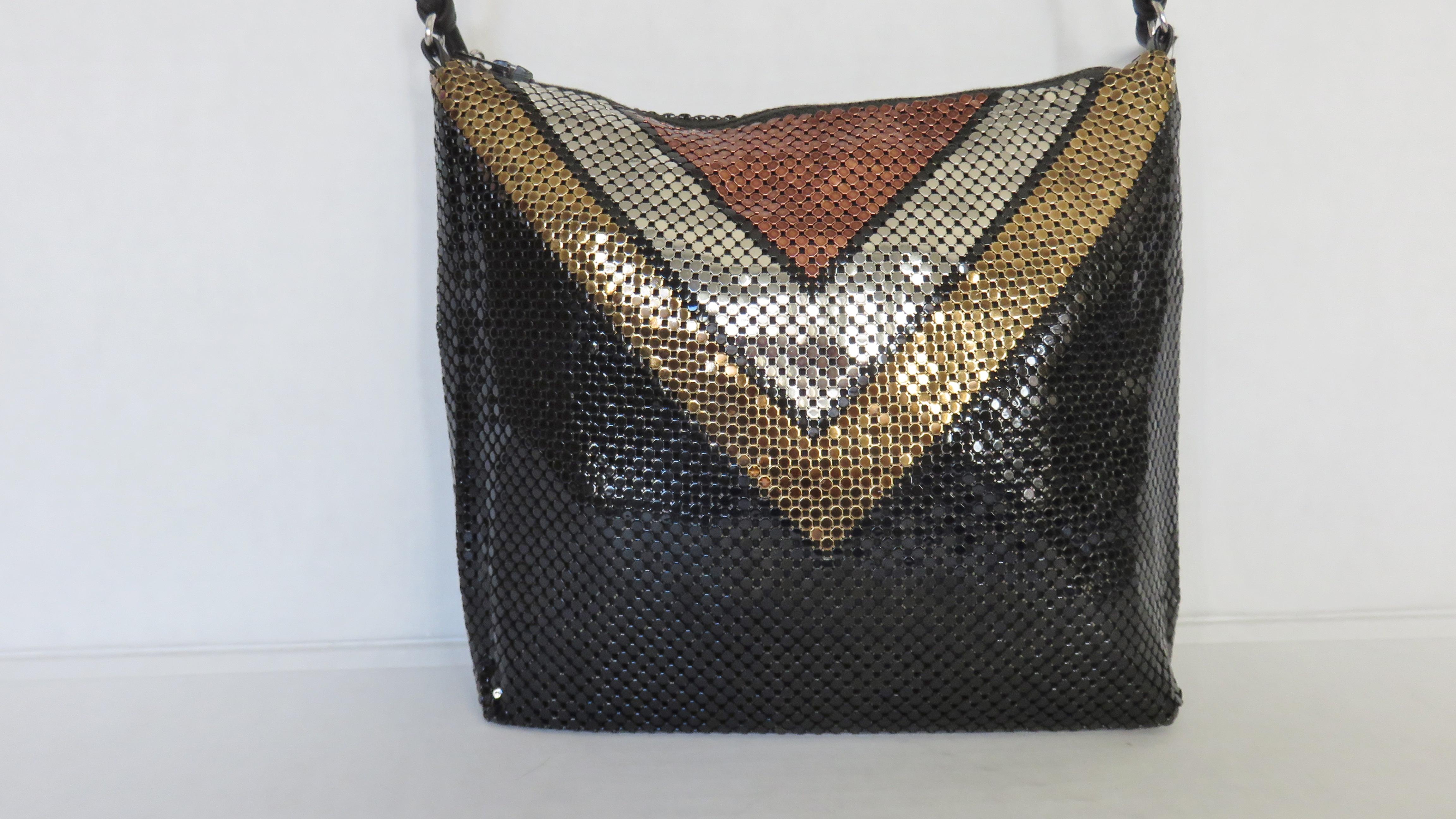 Black Whiting and Davis Color Block Metal Mesh Bag 1970s