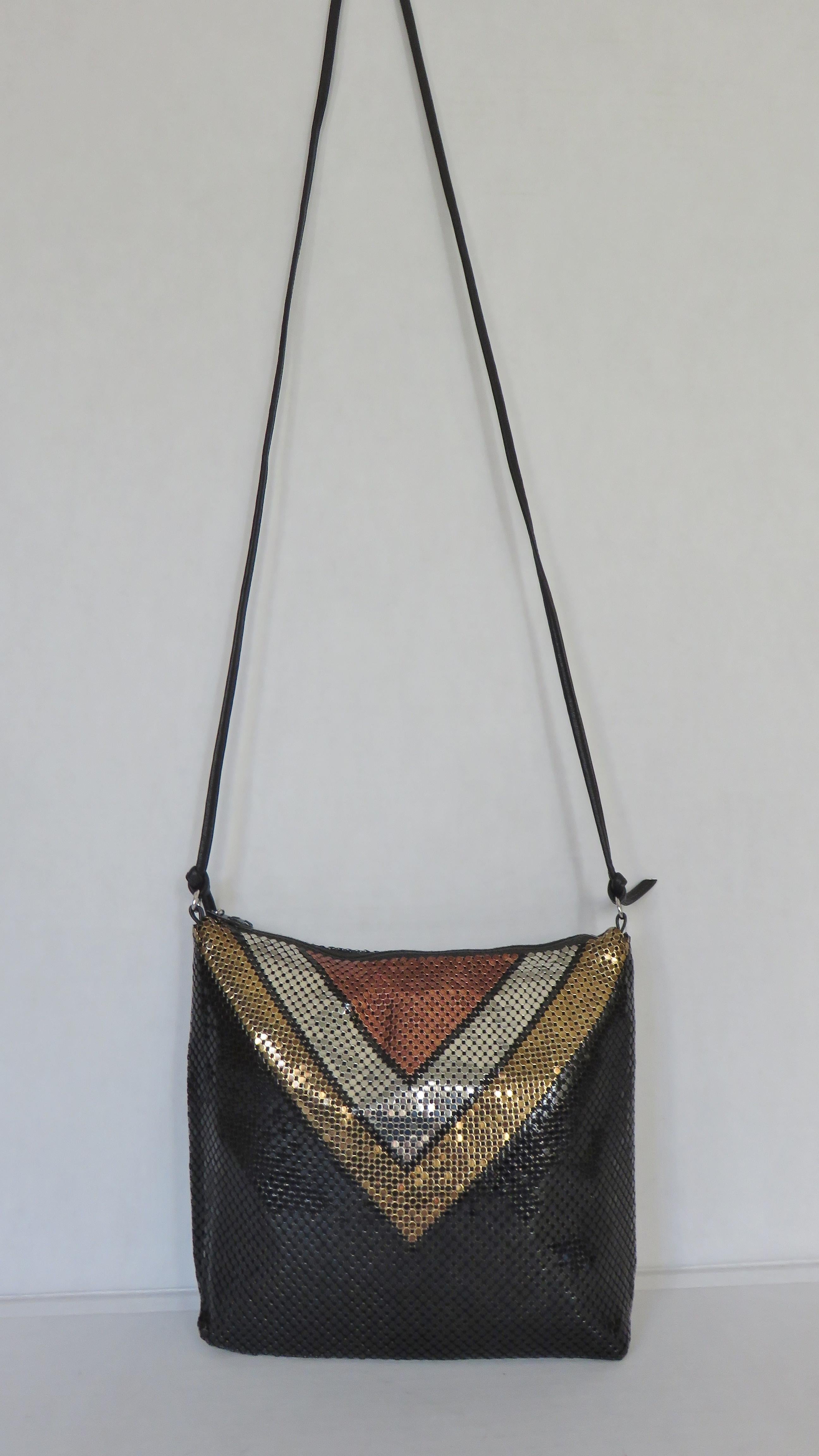 Whiting and Davis Color Block Metal Mesh Bag 1970s In Good Condition In Water Mill, NY