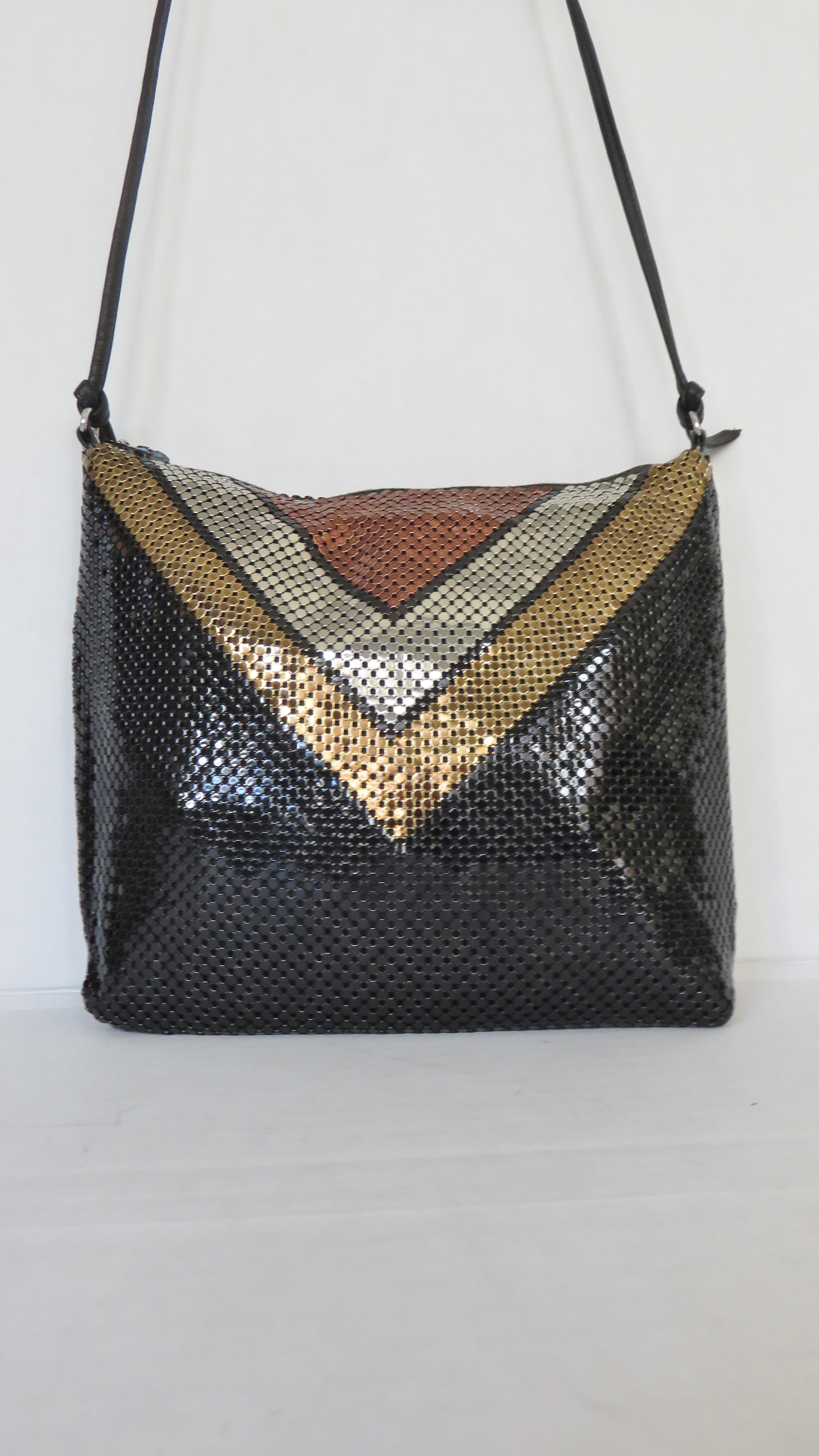 Whiting and Davis Color Block Metal Mesh Bag 1970s 1