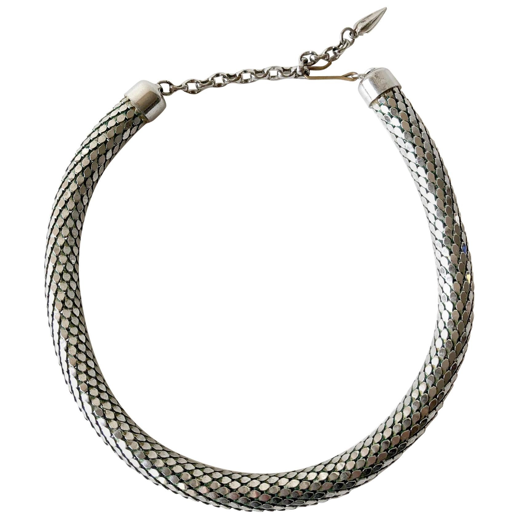Whiting and Davis Metal Mesh Choker Disco Necklace