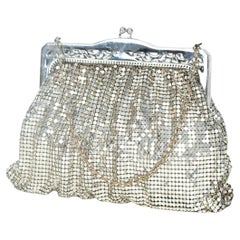 Vintage Whiting and Davis Silver Mesh Evening Bag Minaudière w Figural Frame, late 1940s