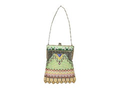 Whiting & Davis Antique Art Deco Enameled Metal Mesh Purse, Documented, 1920s