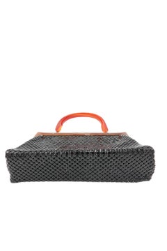 Whiting & Davis Bolso de noche de malla negra con asa de baquelita naranja