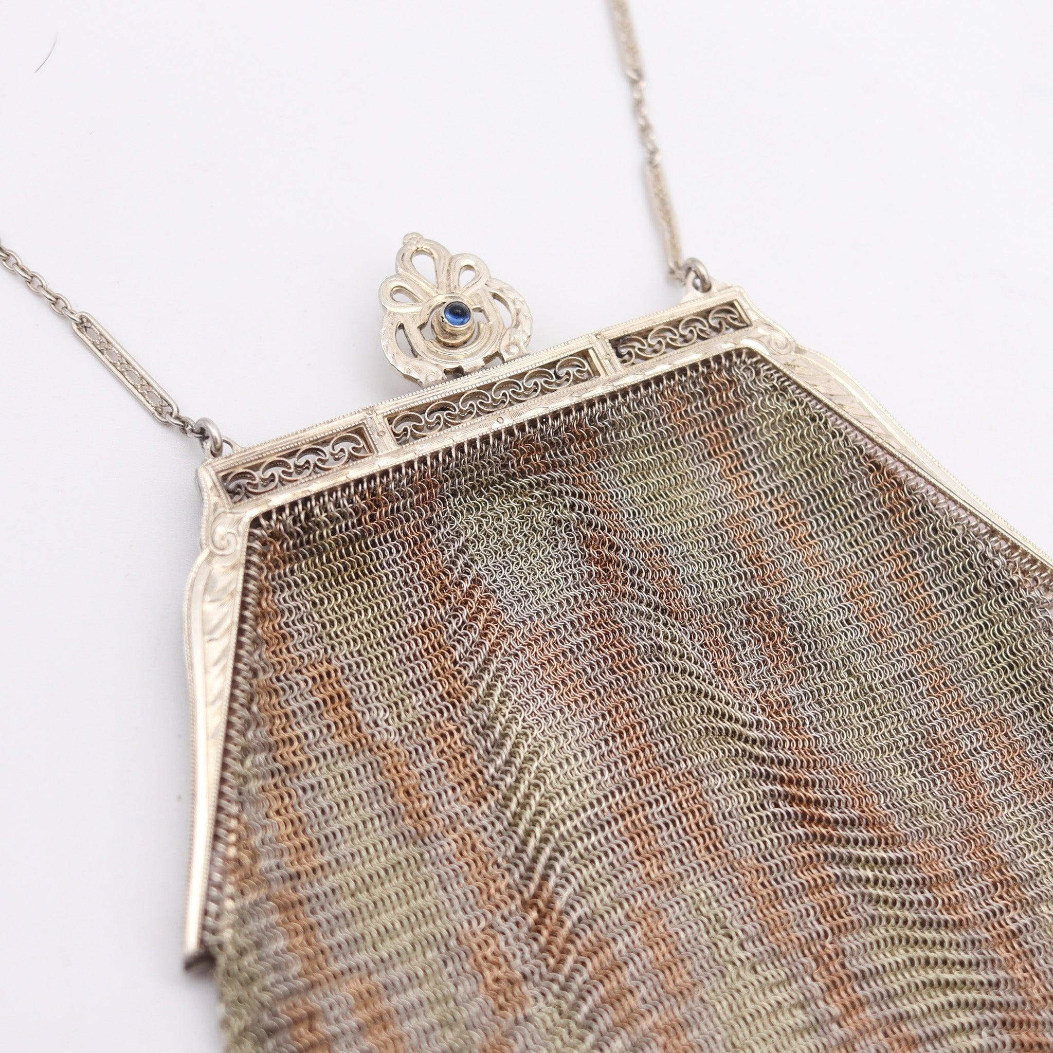 WHITING & DAVIS CO. 1920 Art-Deco Cocktail Mesh Geldbörse in 14Kt Gold & Sterling (amerikanisch) im Angebot
