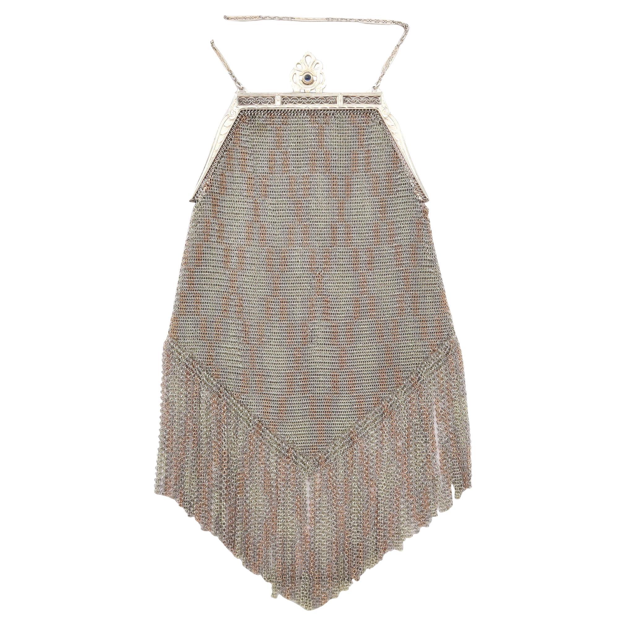 WHITING & DAVIS CO. 1920 Art-Deco Cocktail Mesh Geldbörse in 14Kt Gold & Sterling im Angebot