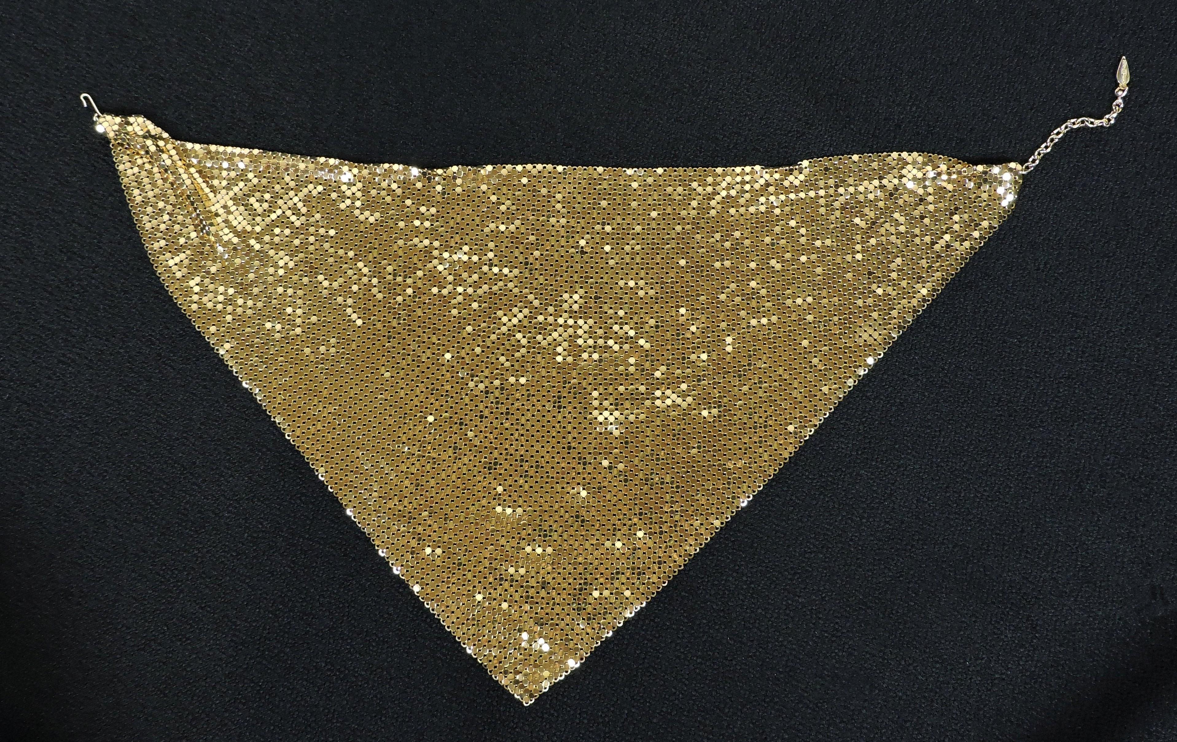 Plated Whiting & Davis Company Mid Century Modern Gold Mesh Bib Necklace Choker