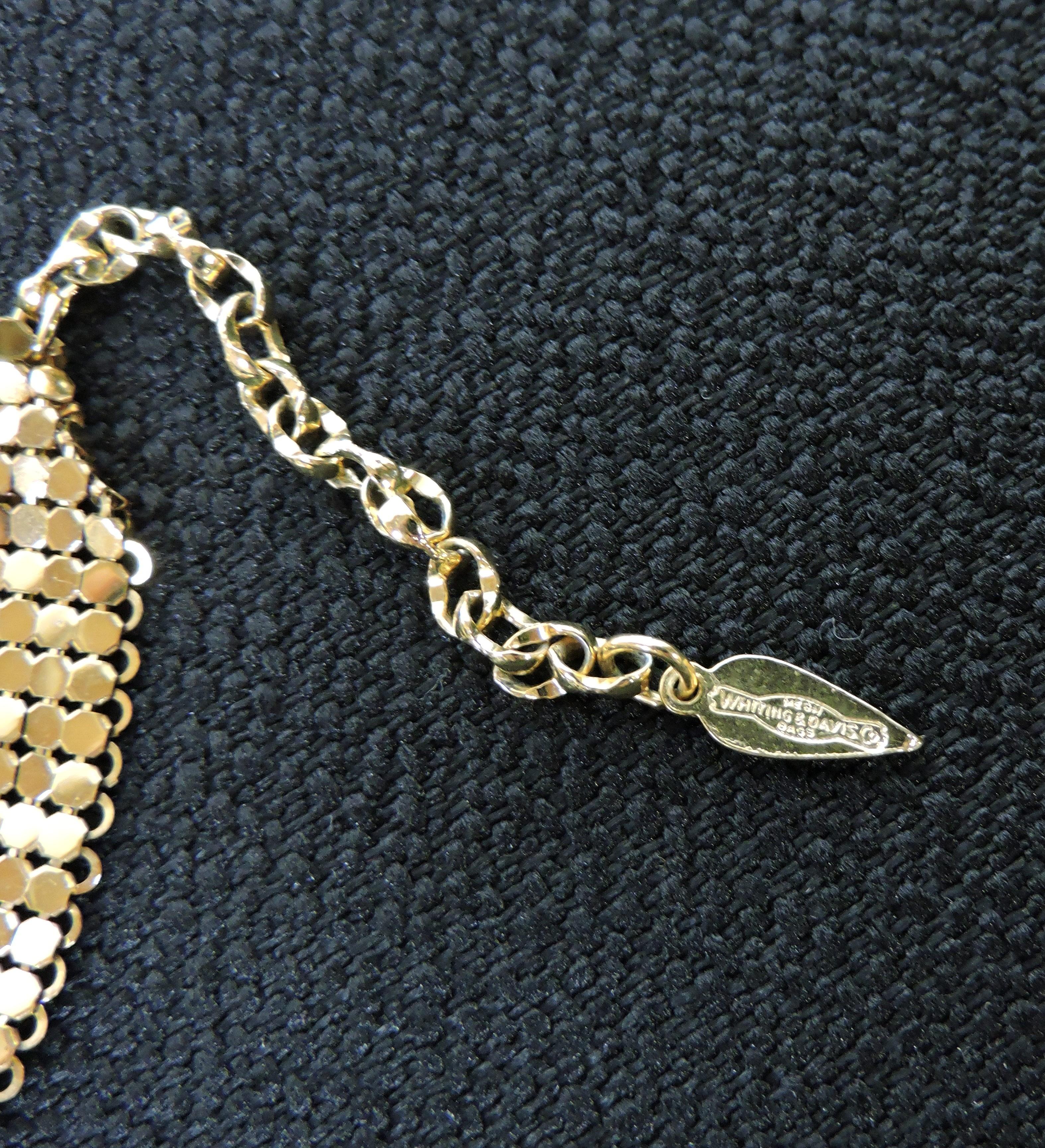 Whiting & Davis Company Mid Century Modern Gold Mesh Bib Necklace Choker In Good Condition In Chesterfield, NJ