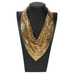 Whiting & Davis Company Mid Century Modern Gold Mesh Bib Necklace Choker