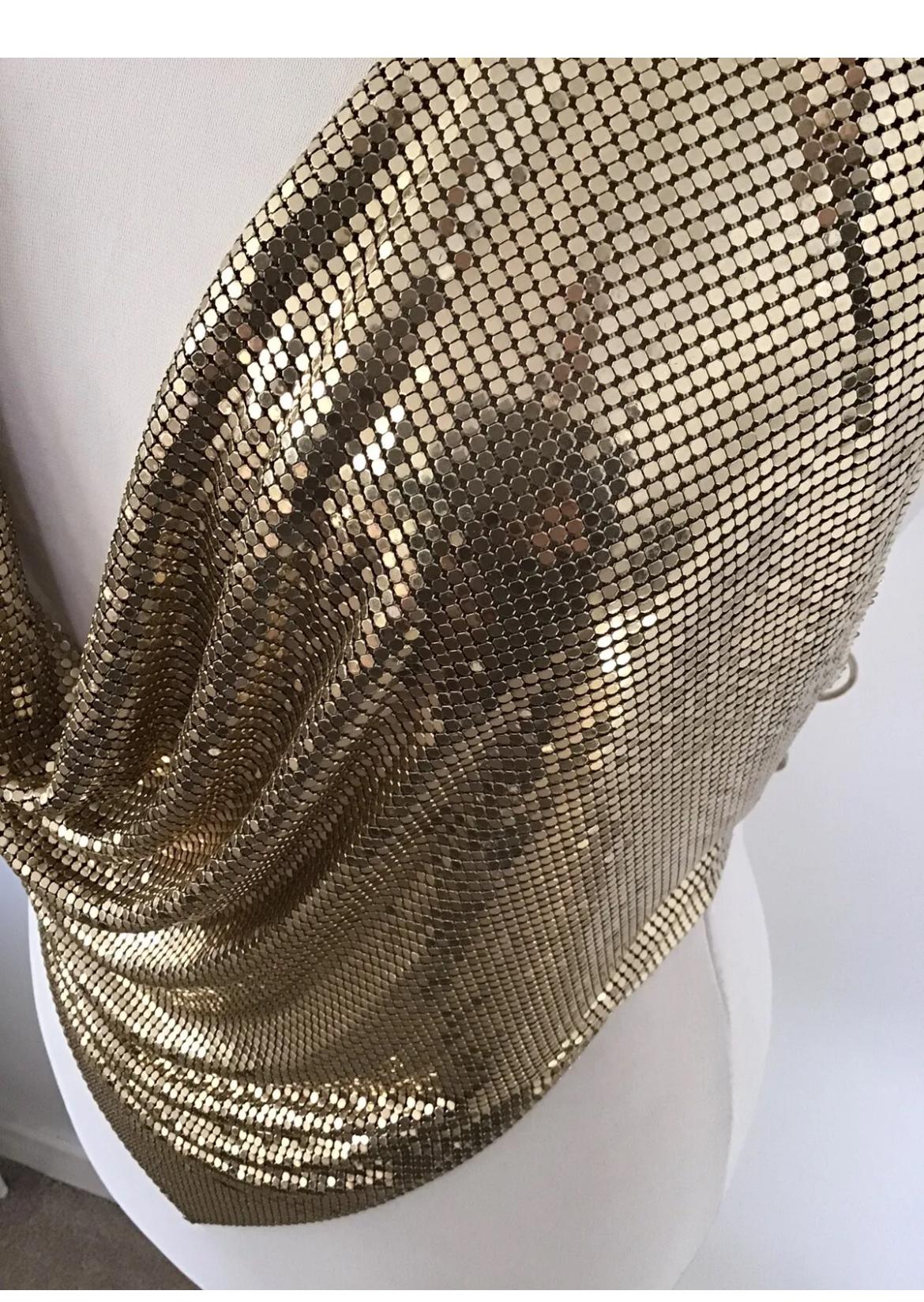 Whiting & Davis Gold Kettenhemd Netz Metall Halsausschnitt Top Party seltenes Vintage  Damen im Angebot