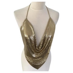 Whiting & Davis Gold Kettenhemd Netz Metall Halsausschnitt Top Party seltenes Vintage 