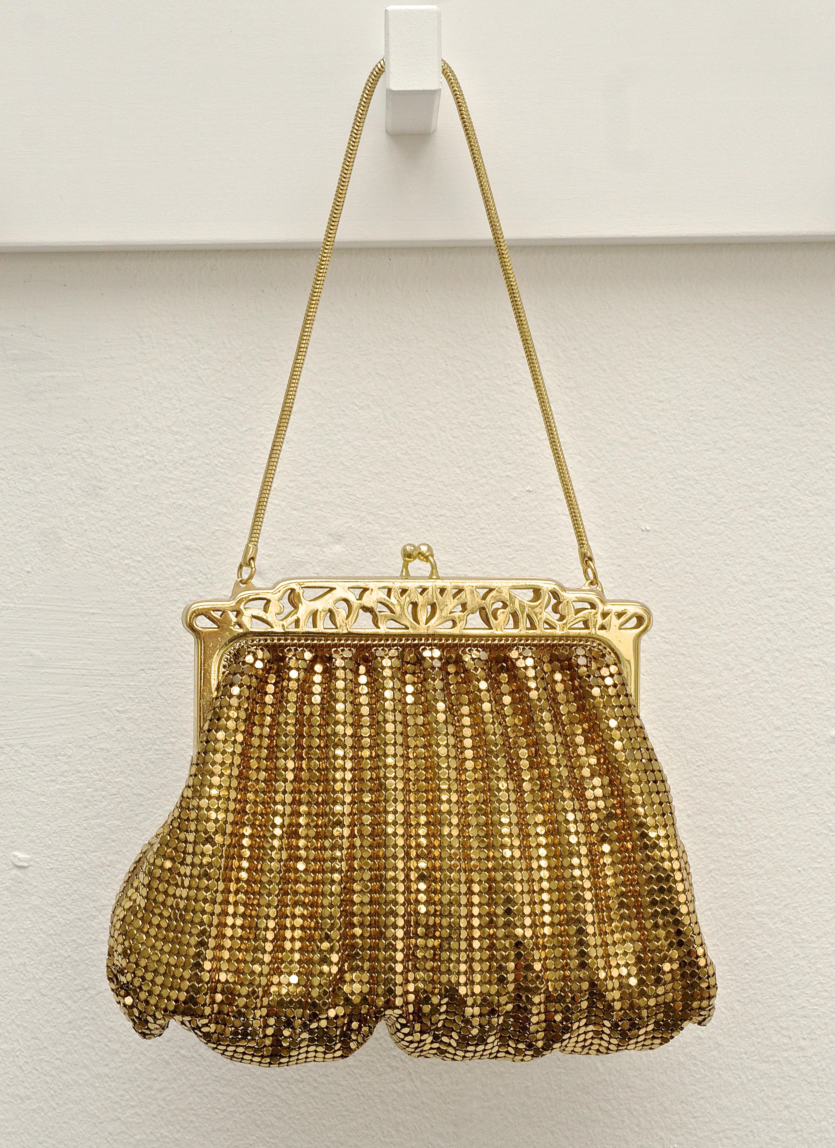 Brown Whiting & Davis Gold Mesh Bag with Cut-Out Frame