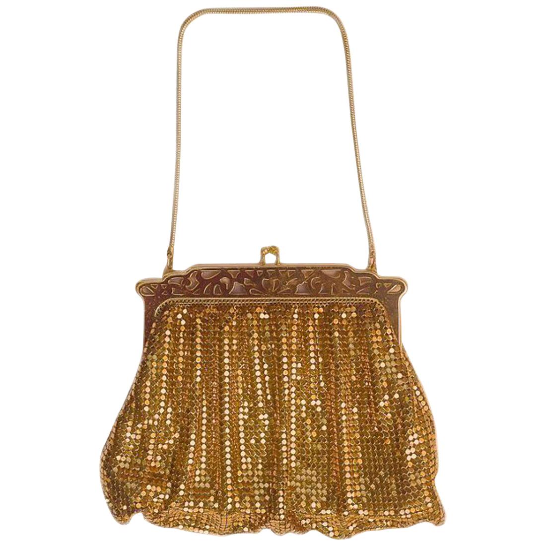 Whiting & Davis Gold Mesh Bag with Cut-Out Frame