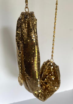 Whiting & Davis Gold Metal Mesh Cross Body Evening Bag Purse