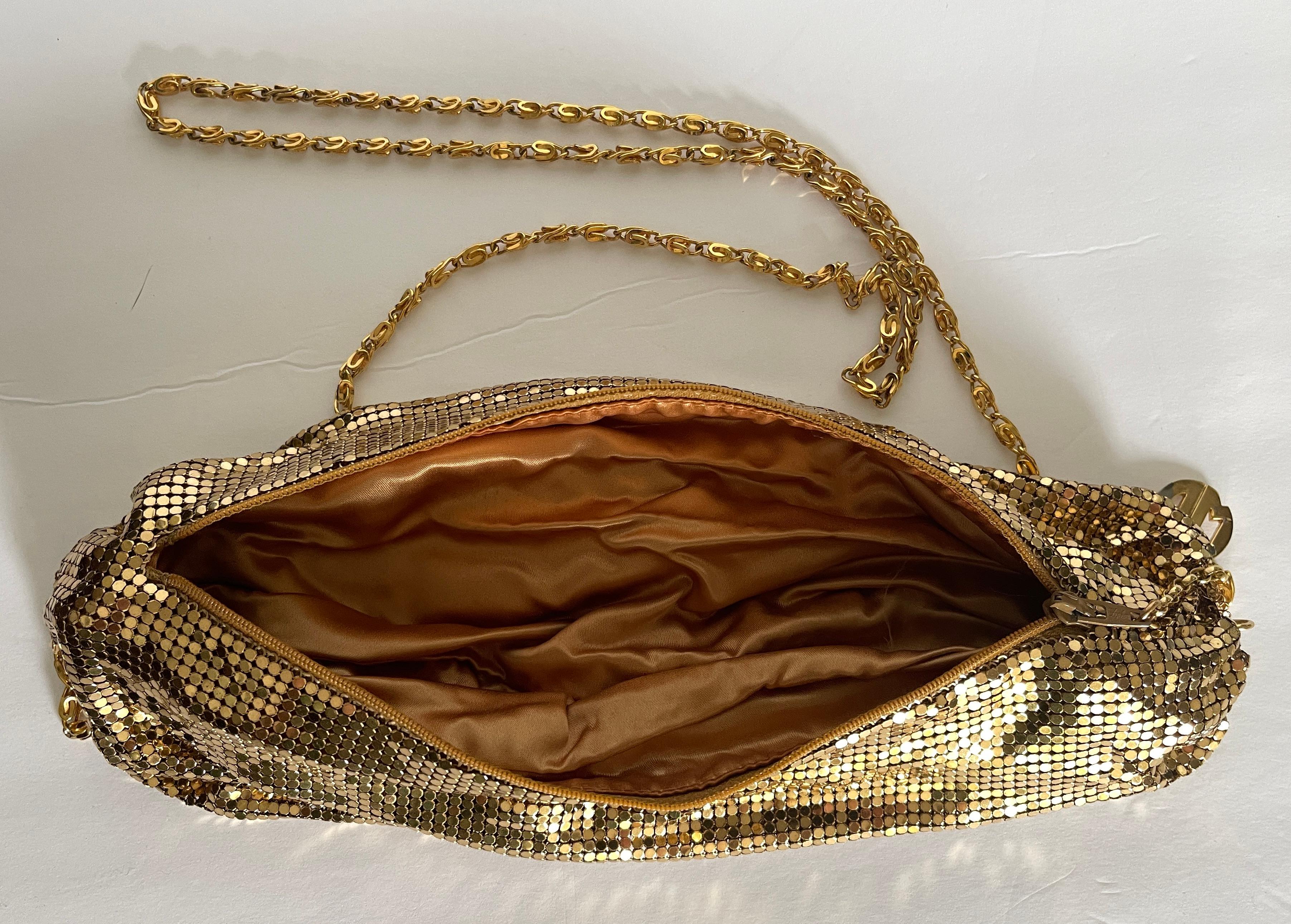 Whiting & Davis Gold Metal Mesh Cross Body Evening Bag Purse For Sale 5