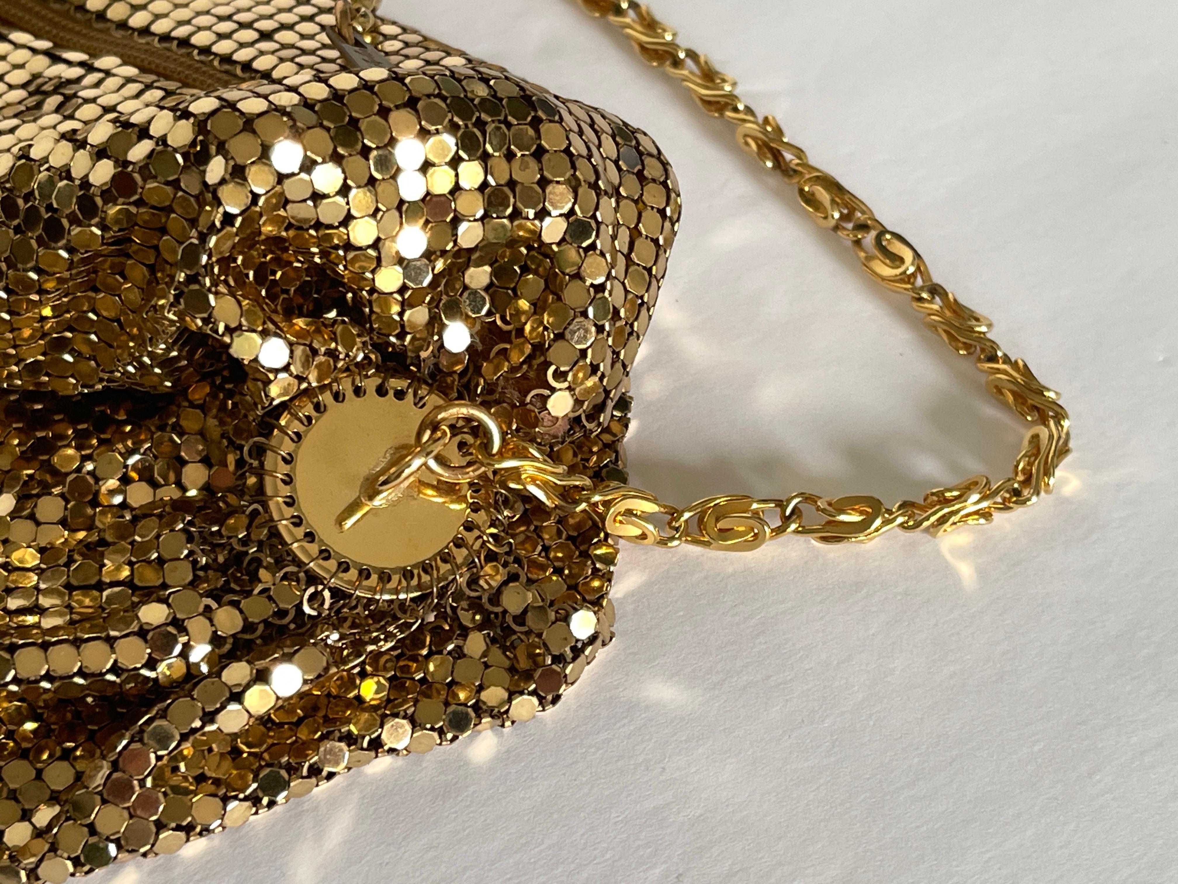 Whiting & Davis Gold Metal Mesh Cross Body Evening Bag Purse For Sale 4