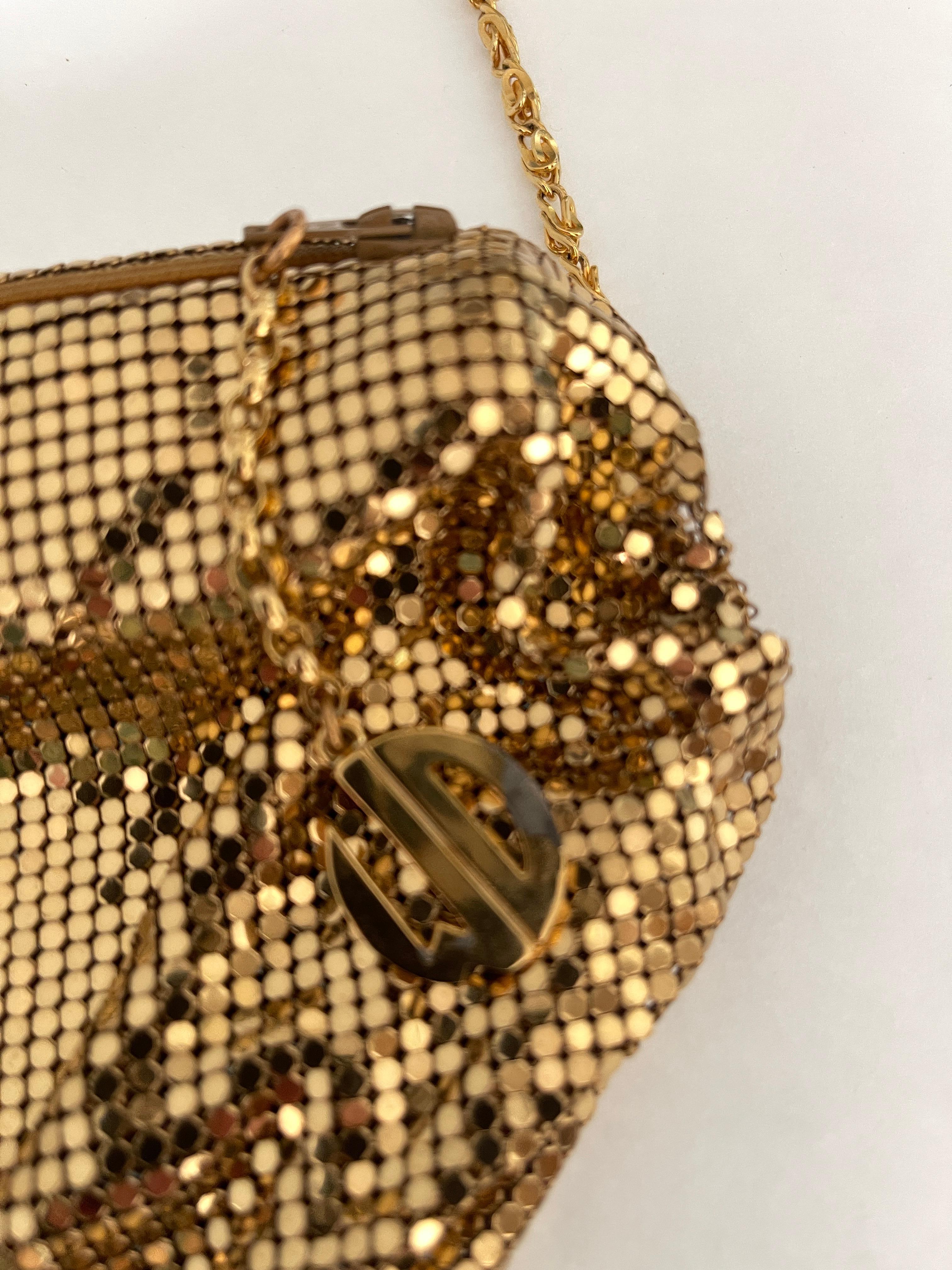 Whiting & Davis Gold Metal Mesh Cross Body Evening Bag Purse For Sale 2