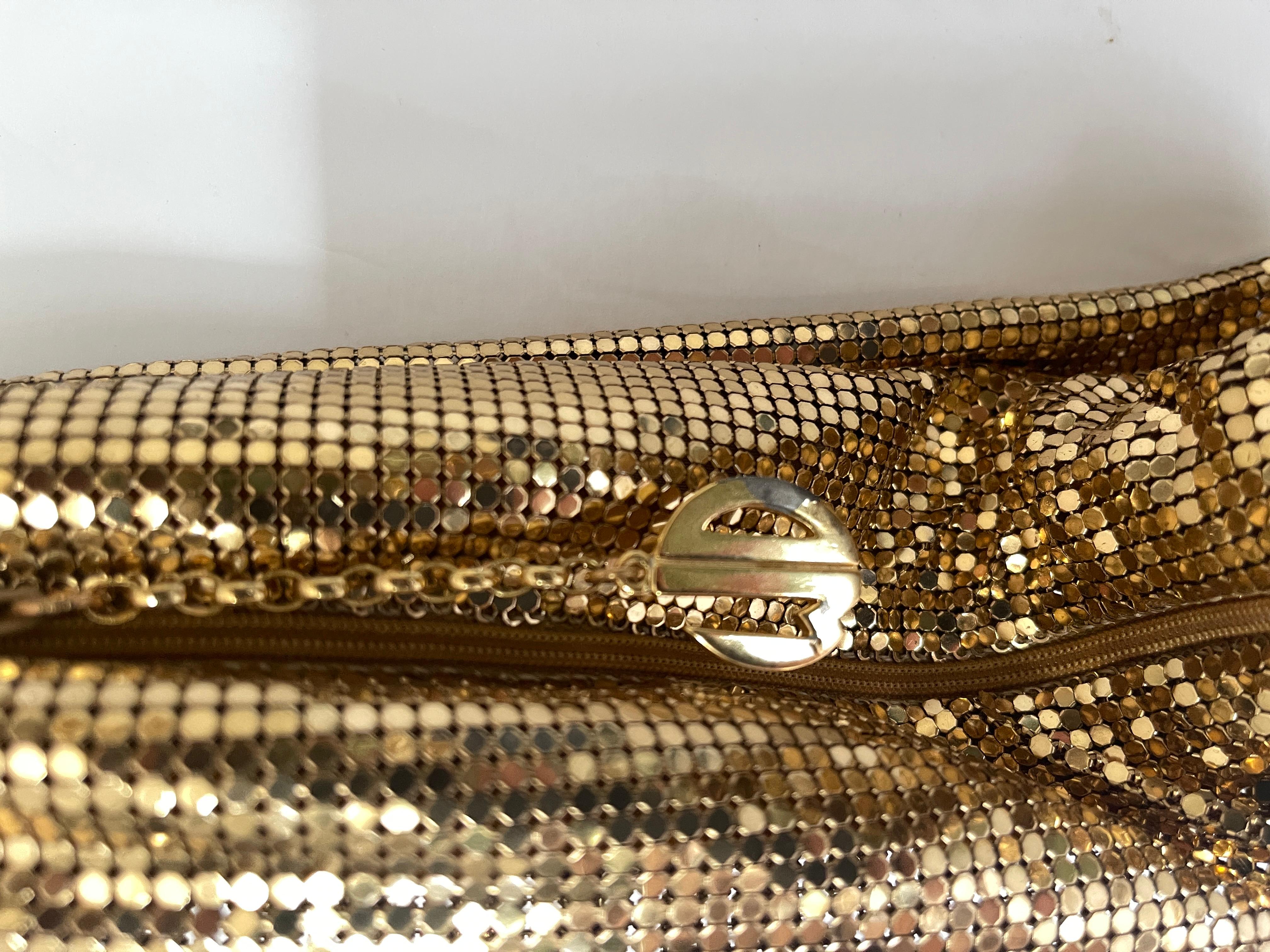 Whiting & Davis Gold Metal Mesh Cross Body Evening Bag Purse For Sale 3