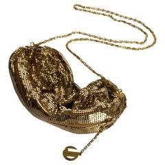 Whiting & Davis Gold Metal Mesh Cross Body Evening Bag Purse
