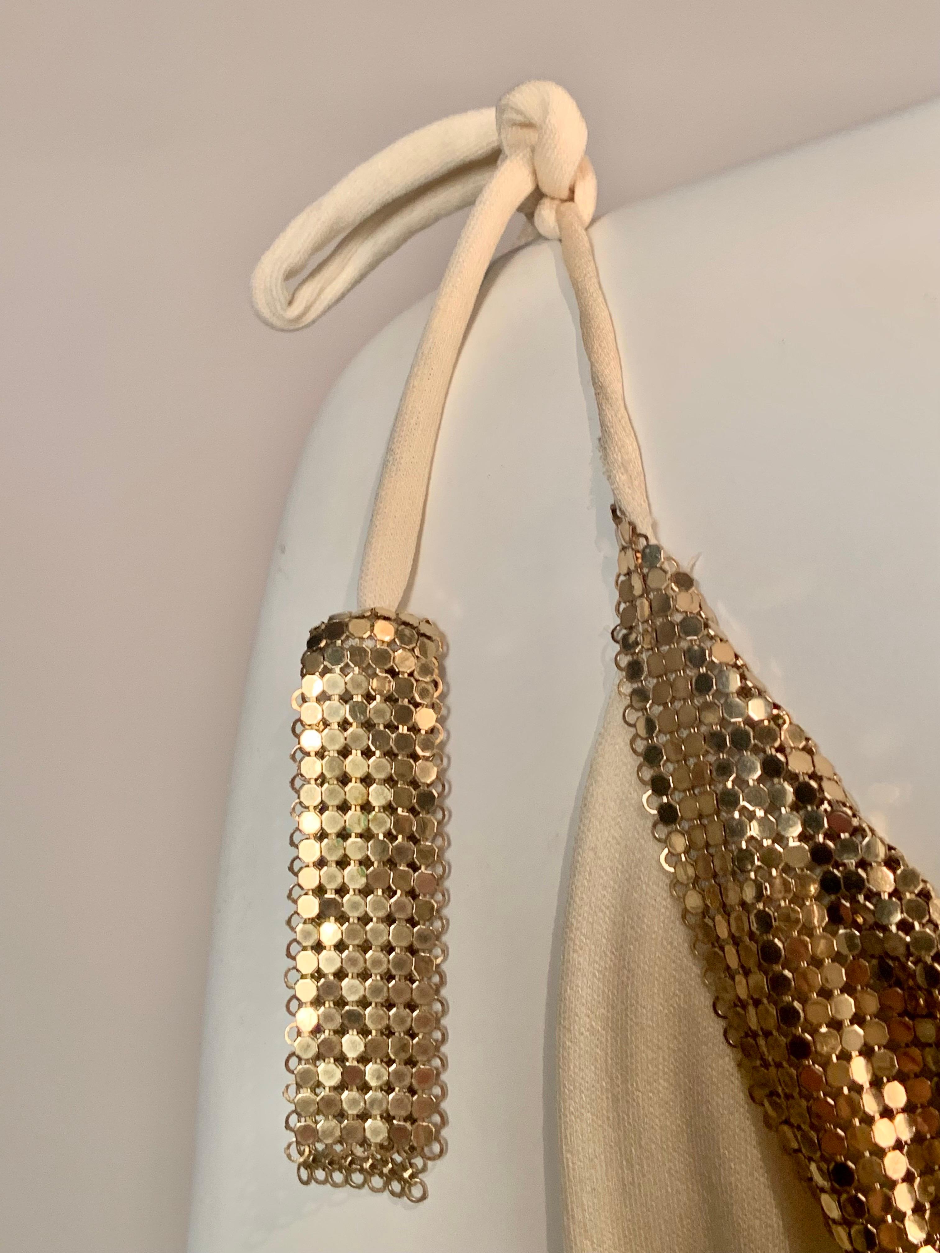 Whiting & Davis Gold Metal Mesh Embellished Cream Jersey Dress 7