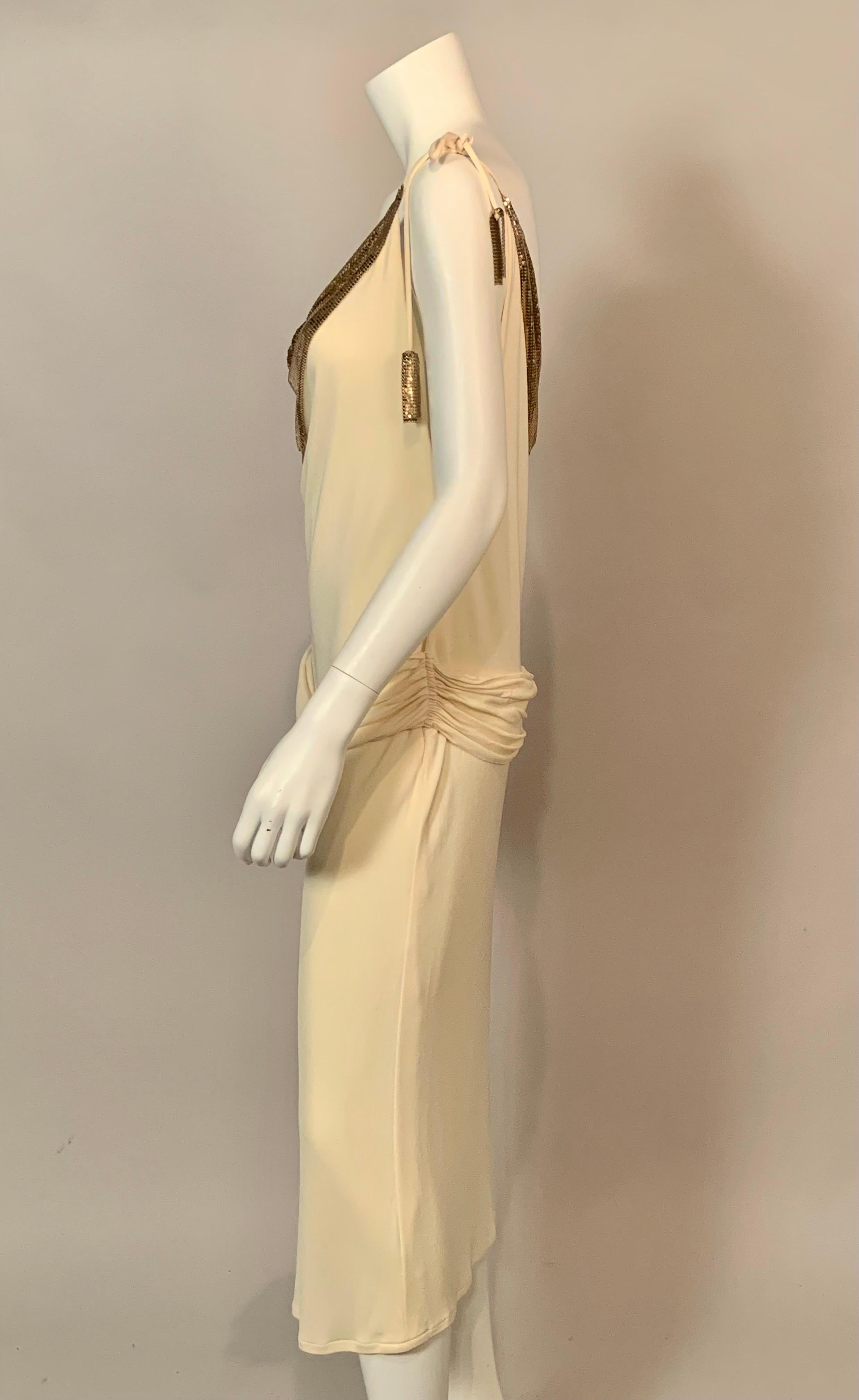 Women's Whiting & Davis Gold Metal Mesh Embellished Cream Jersey Dress