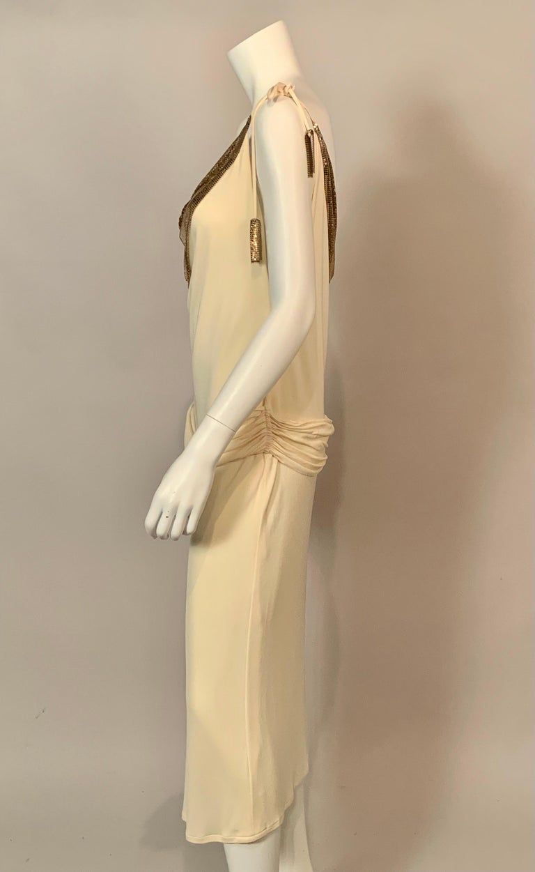 Whiting and Davis Gold Metal Mesh Embellished Cream Jersey Dress at 1stDibs  | cream jersey dresses, whiting and davis dress