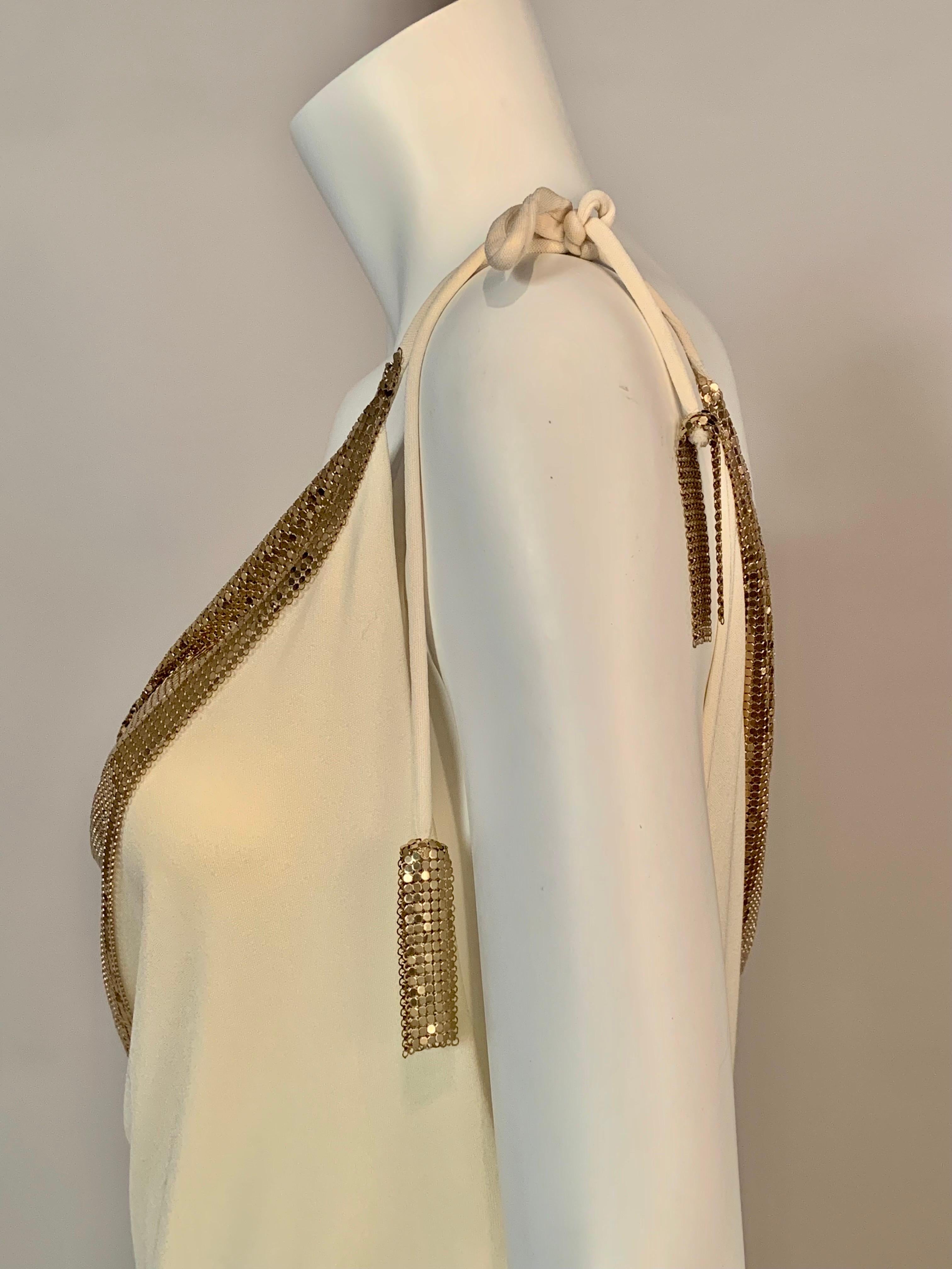 Whiting & Davis Gold Metal Mesh Embellished Cream Jersey Dress 2