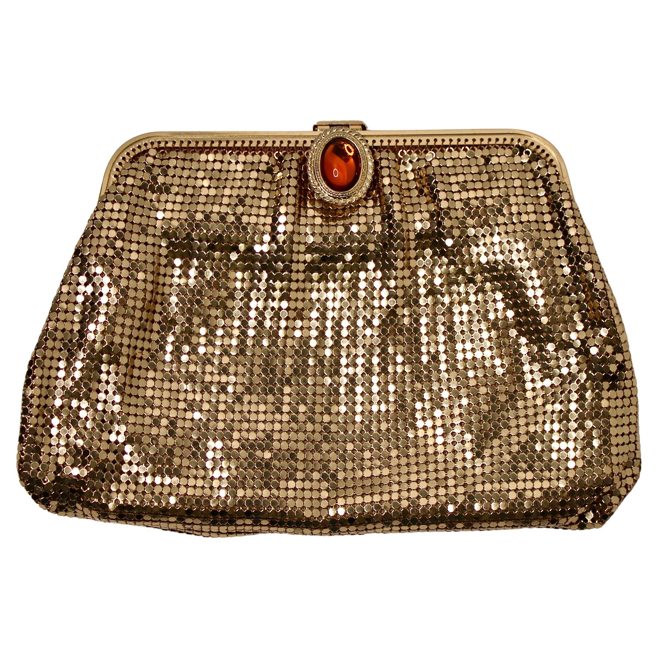 Whiting
Davis Gold-Tone Chainmail Metal Clutch Bag With Chain circa 1960s