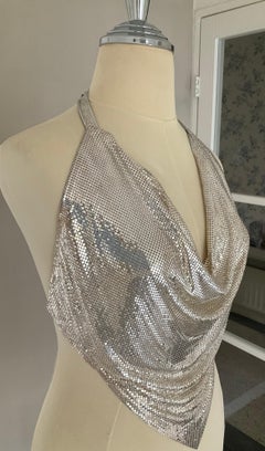Whiting & Davis Halter Top Vintage Silver-Tone Chainmail 1990s