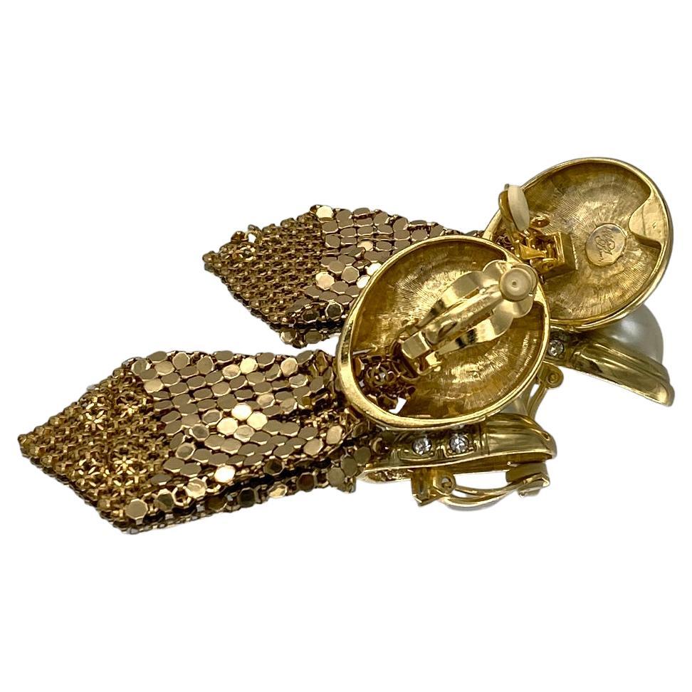 Cabochon Whiting & Davis Mesh w/Pearl Drop Earrings For Sale