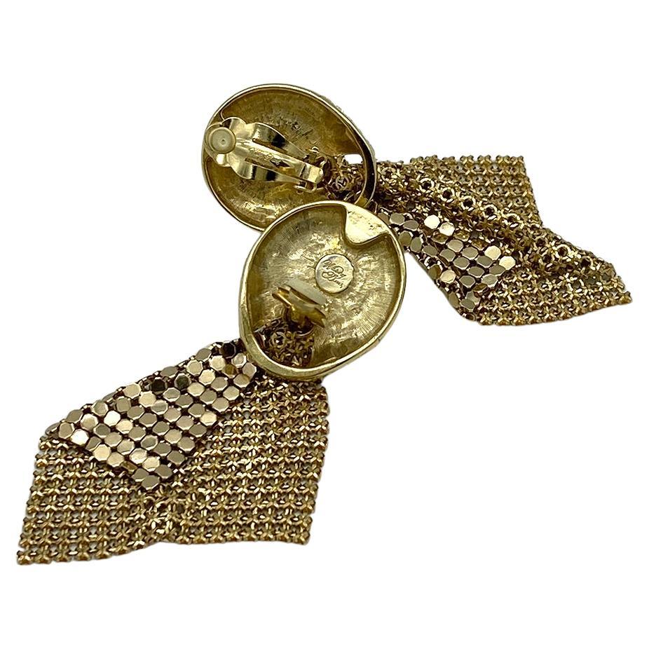 Whiting & Davis Mesh w/Pearl Drop Earrings For Sale 2