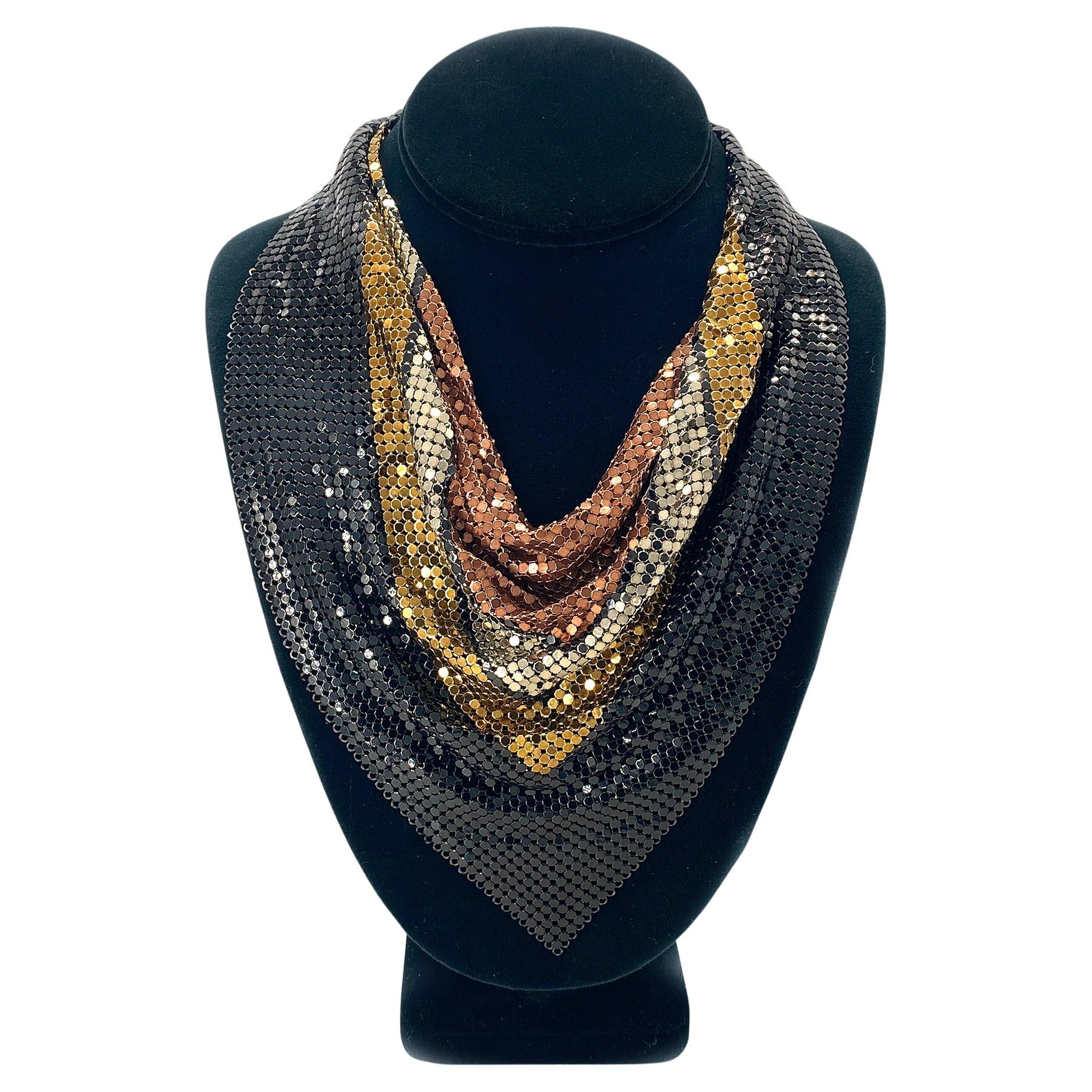 Whiting & Davis Multi-Color Metal Mesh Scarf Necklace For Sale