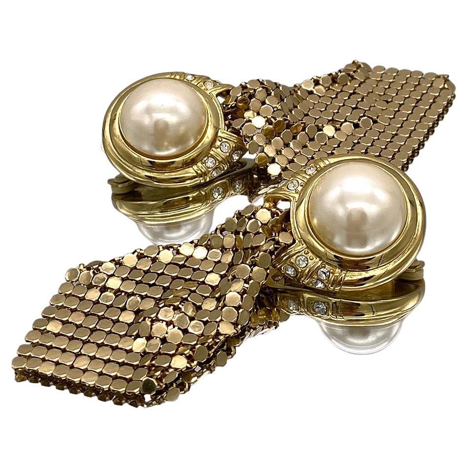 Whiting & Davis Pendientes de perlas y malla colgantes en venta