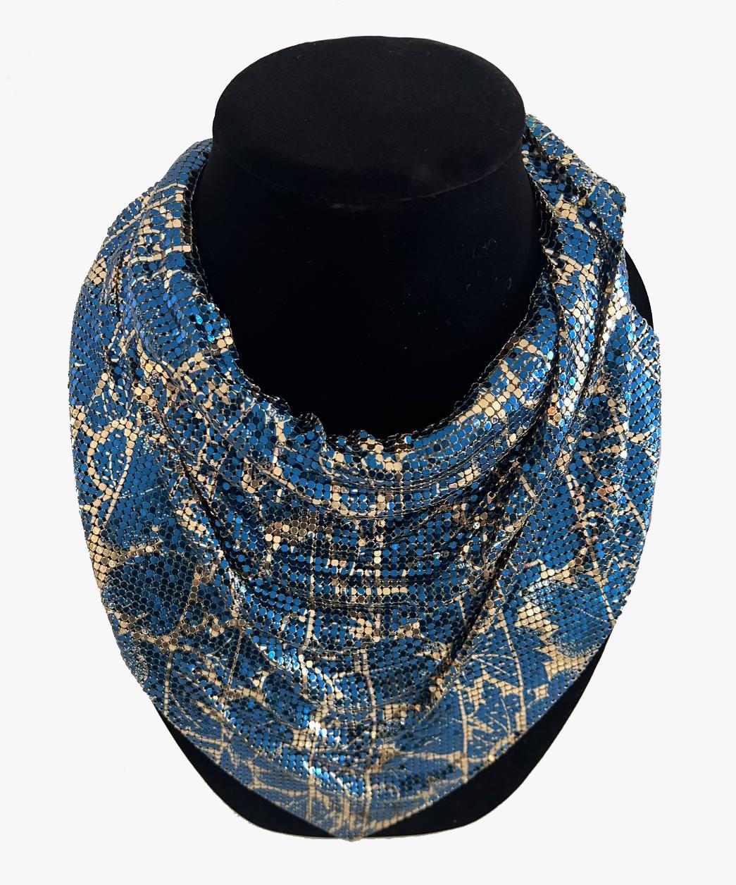 Art Deco Whiting Davis rare vintage mesh bib necklace, 1980s For Sale