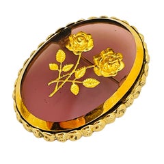 WHITING & DAVIS signed gold glass designer clip on earrings brooch set