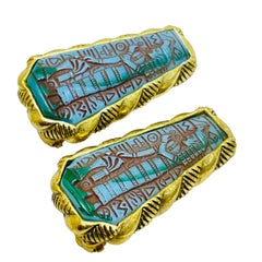 WHITING & DAVIS signed vintage Egyptian pharaoh glass designer clip on earrings