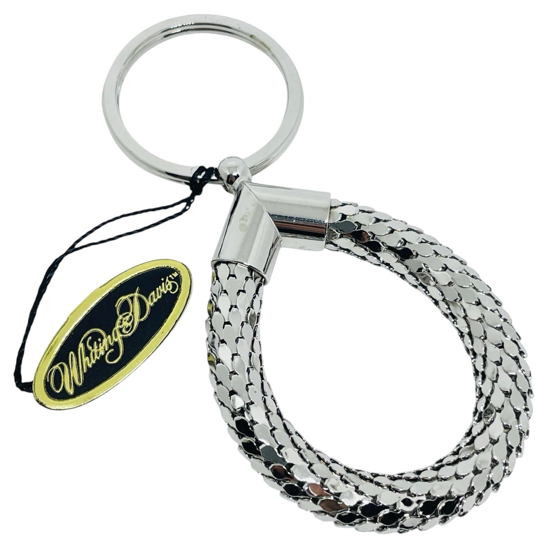 WHITING & DAVIS signed vintage silver tone designer key chain For Sale