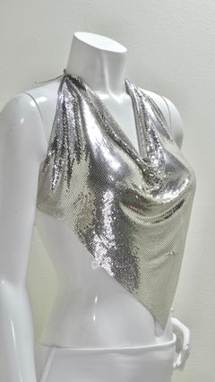 Whiting & Davis Silver Metal-Mesh Halter Top