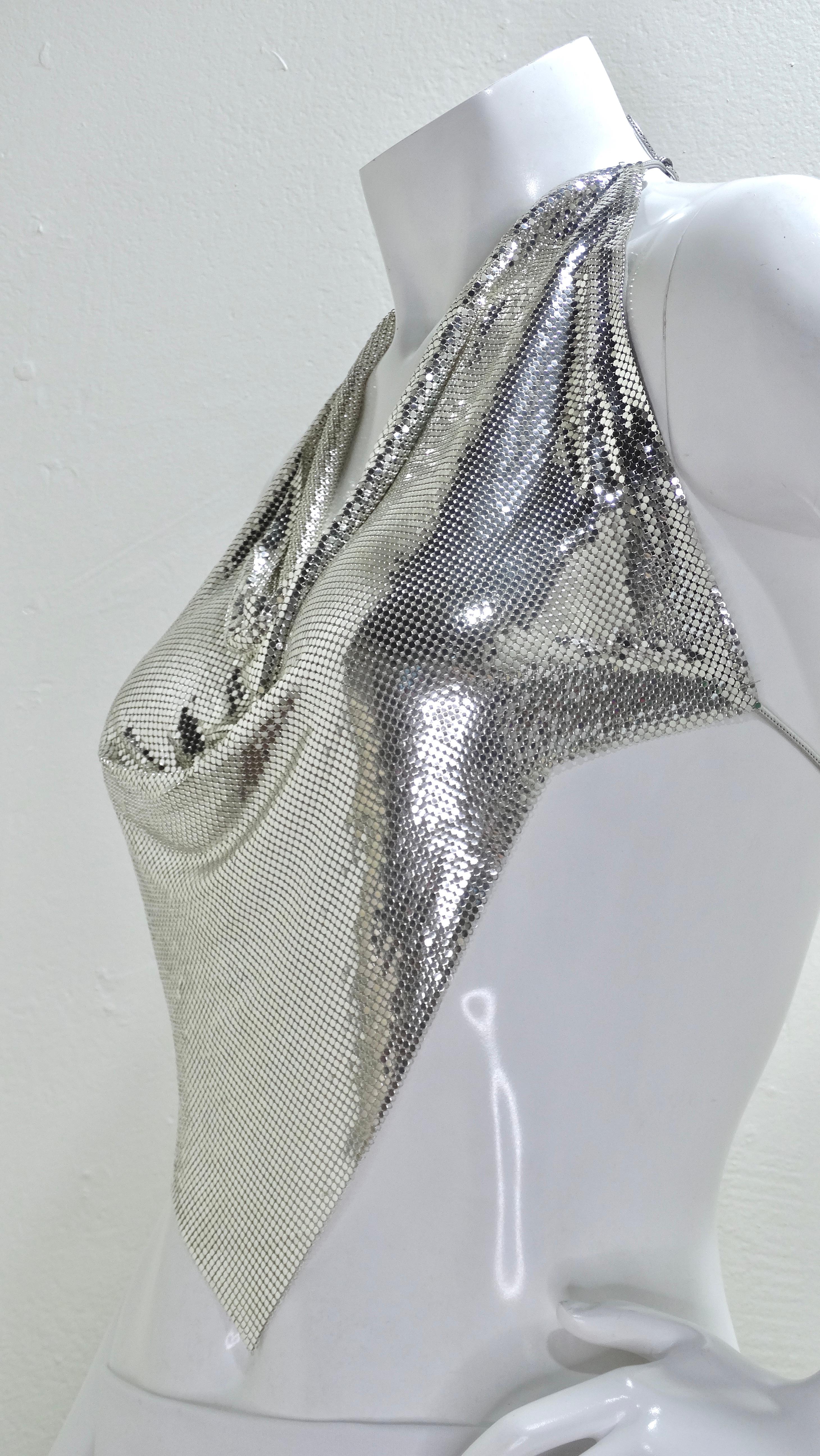 Whiting & Davis Silver Metal-Mesh Halter Top In Excellent Condition In Scottsdale, AZ