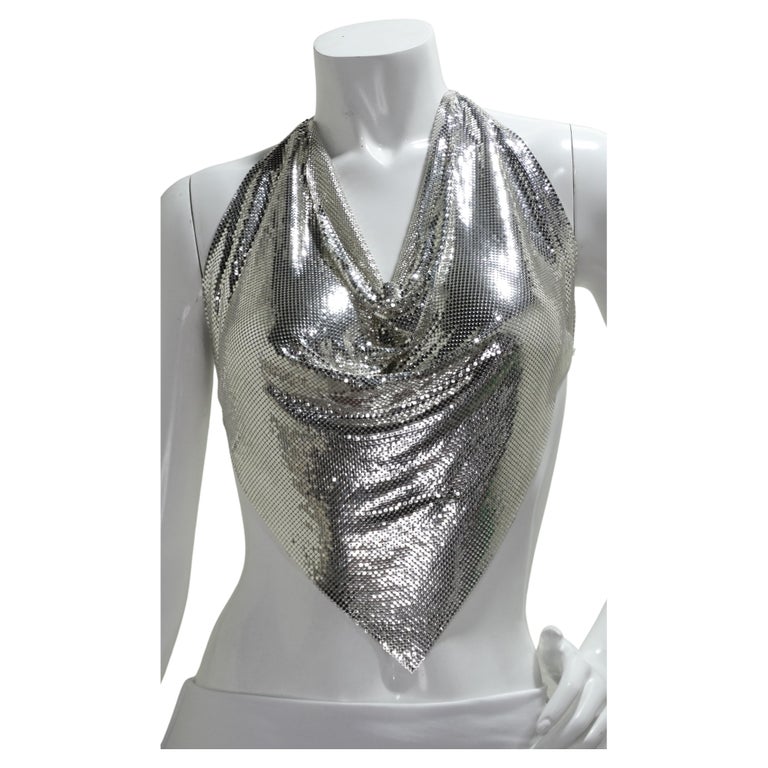 Whiting and Davis Silver Metal-Mesh Halter Top For Sale at 1stDibs  silver mesh  top, whiting and davis halter top, silver metal mesh top