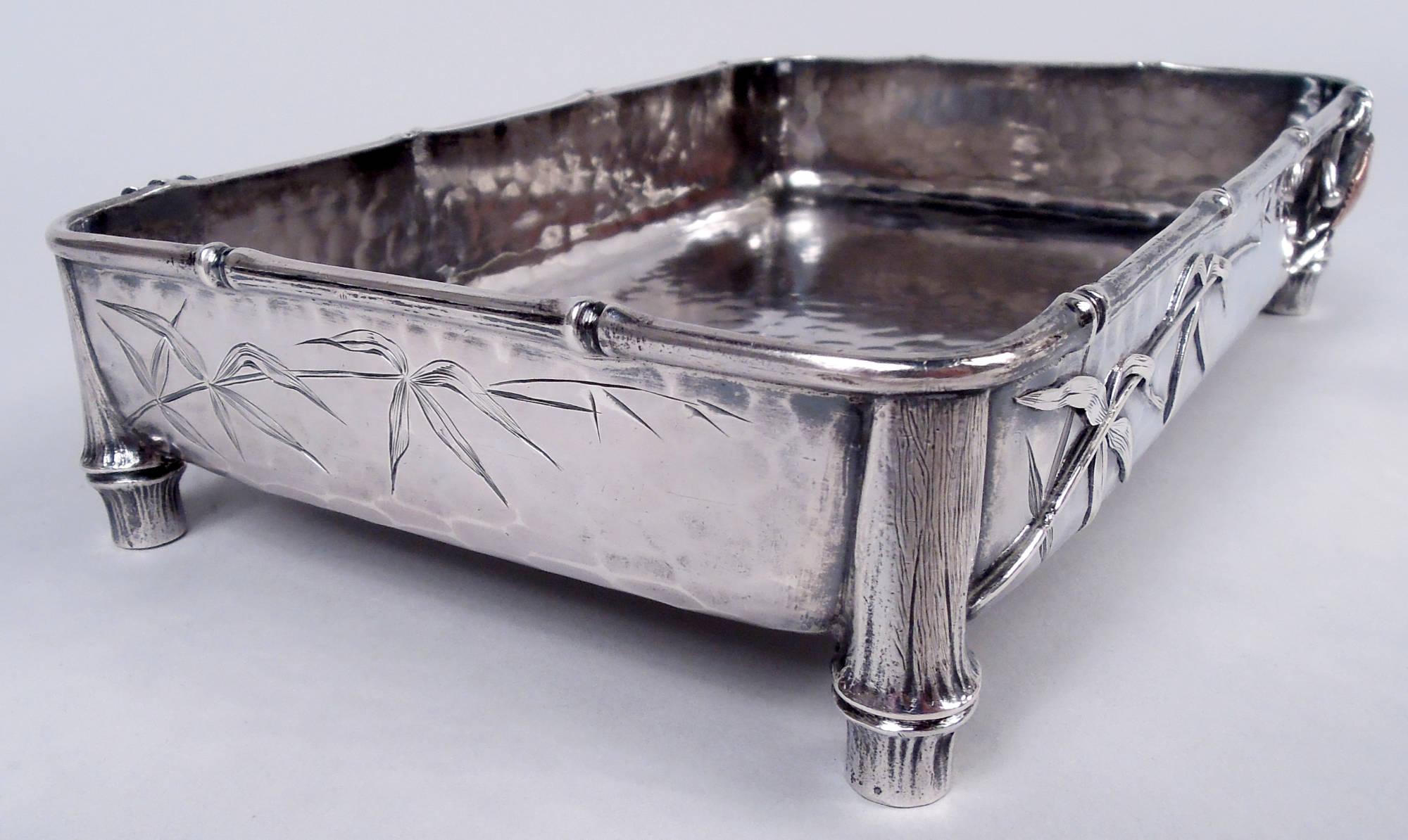 American Whiting Japonesque Mixed Metal Sterling Silver Bamboo & Crab Bowl For Sale