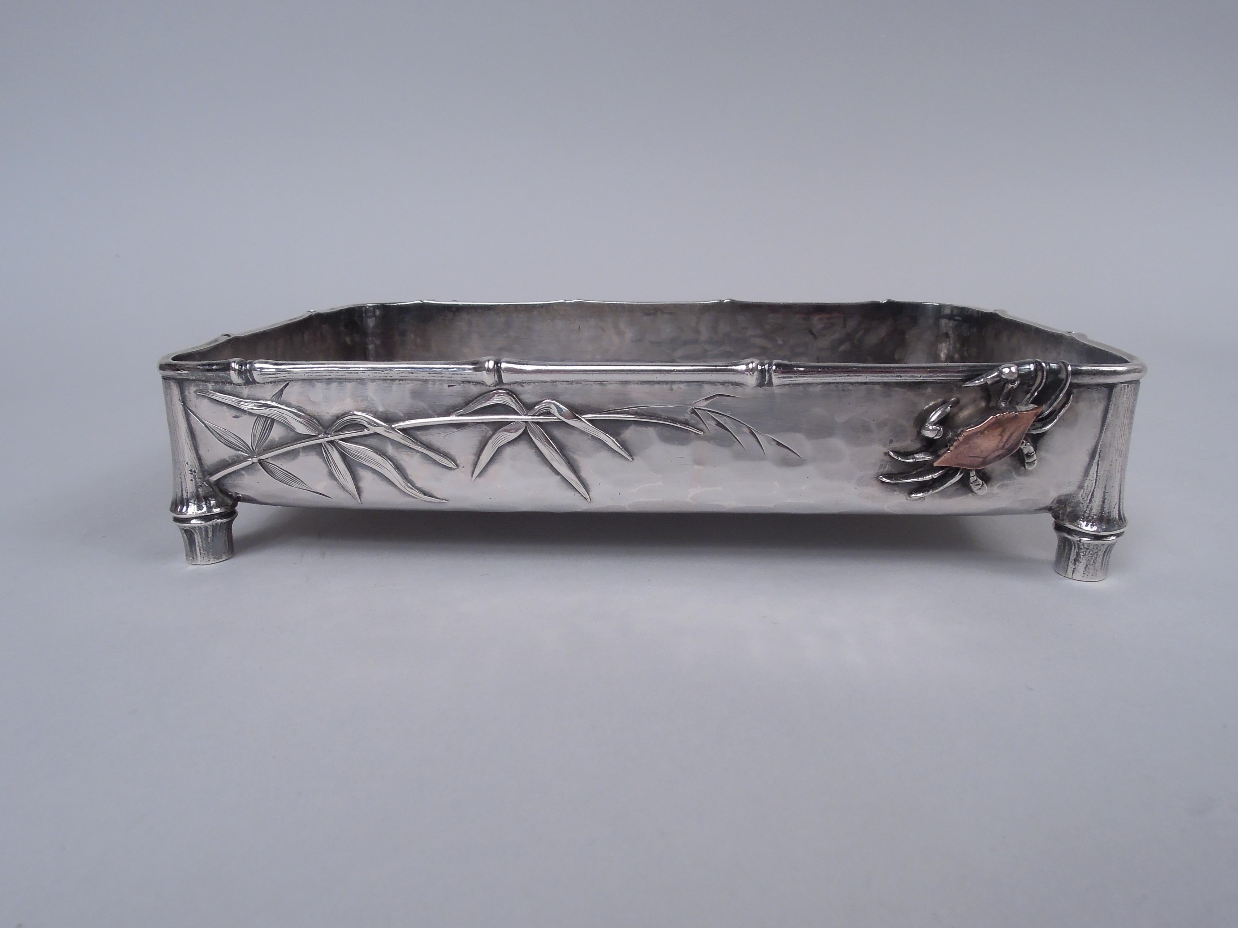 Appliqué Whiting Japonesque Mixed Metal Sterling Silver Bamboo & Crab Bowl For Sale